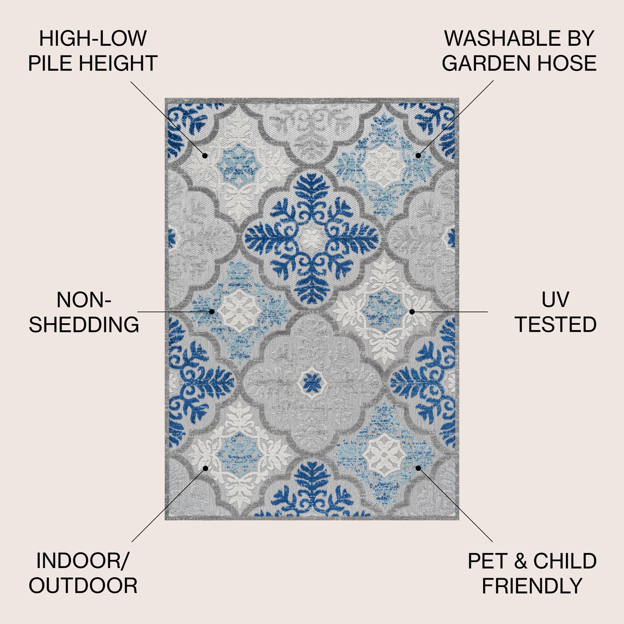 Cassis Ornate Ogee Trellis High-Low Indoor/Outdoor Area Rug