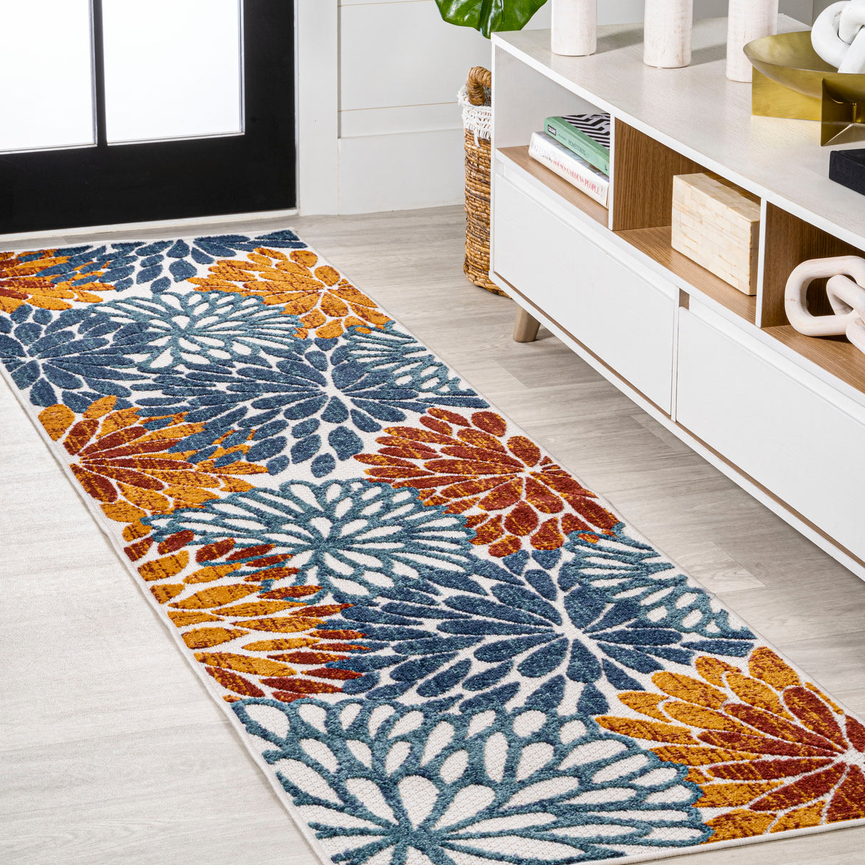 Crisantemo-Floral-High-Low-Indoor/Outdoor-Runner-Rug-Area-Rugs