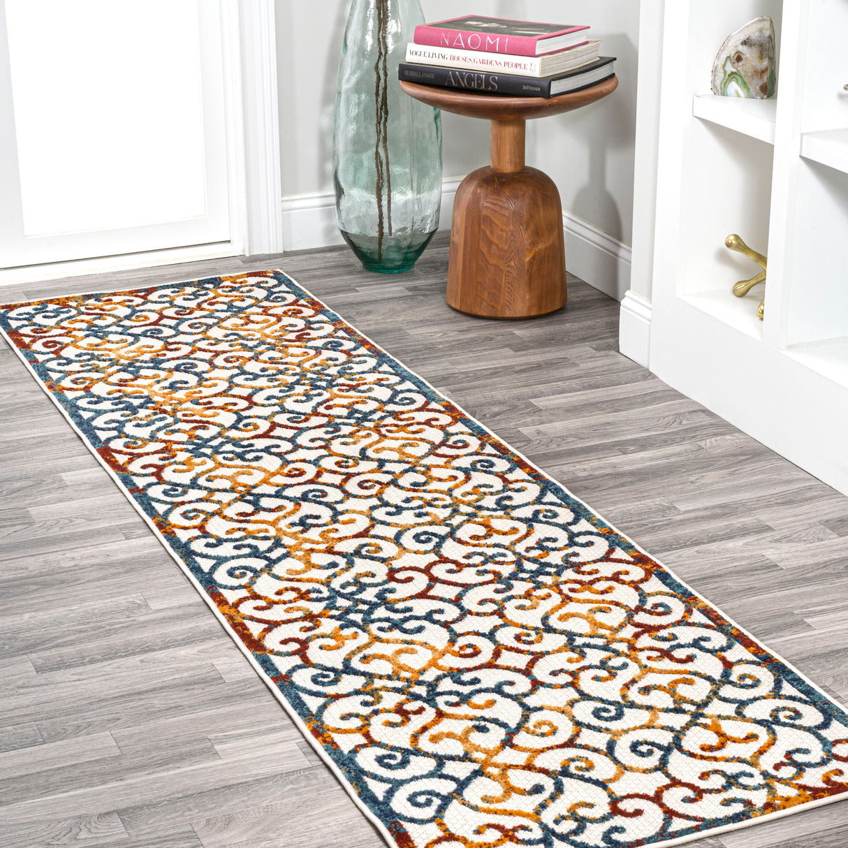 Atrani scroll trellis indoor/outdoor runner rug