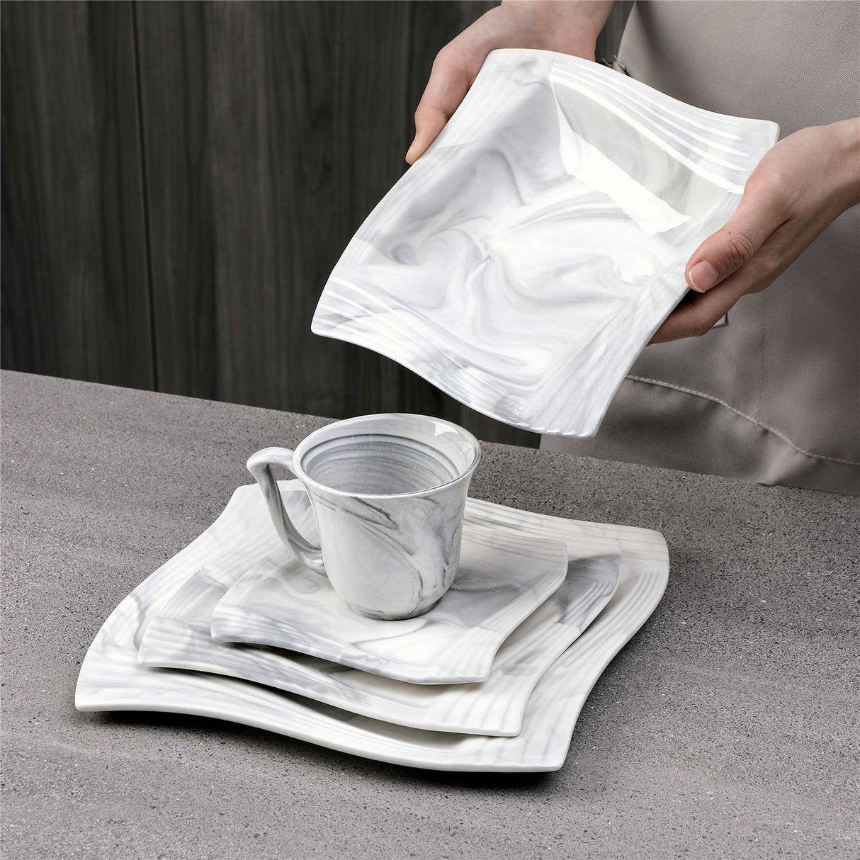 Amparo Marble Grey 30 Piece Dinnerware Set