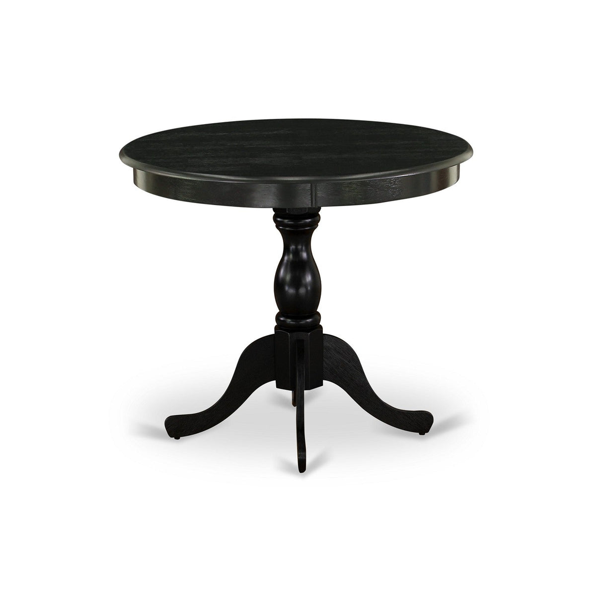 EAST WEST FURNITURE - AMVA5-BLK-W - 5-Piece Kitchen Dining Set- 4 Dining Chair and Modern Round Dining Table - Wooden Seat and Slatted Chair Back (Black Finish)