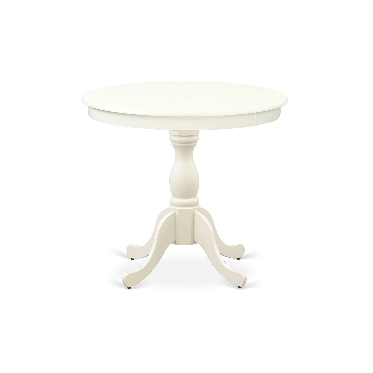 EAST WEST FURNITURE - AMVA3-LWH-C - 3-Piece Dinette Set- 2 Dining Room Chair and Round Dining Table - Linen Fabric Seat and Slatted Chair Back (linen white Finish)