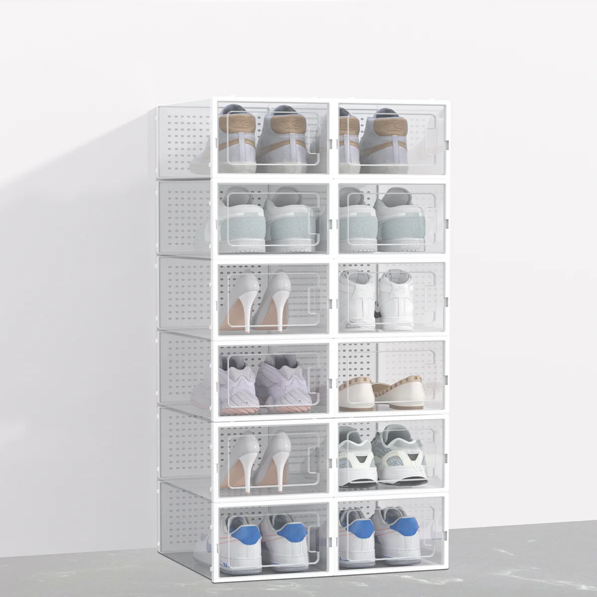 12 Pack of Plastic Stackable Shoe Boxes