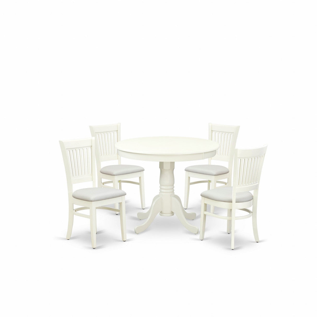 EAST WEST FURNITURE - ANVA5-LWH-C - 5-Piece Dining Table Set- 4 dining room chairs and Wooden Dining Table - Linen Fabric Seat and Slatted Chair Back (linen white Finish)