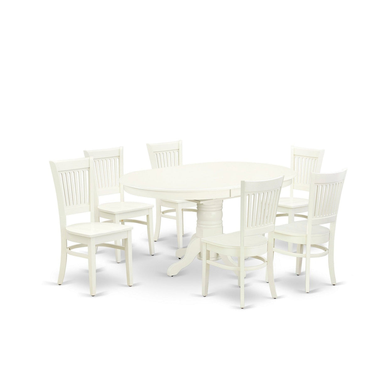 EAST WEST FURNITURE - AVVA7-LWH-W - 7-Piece Kitchen Table Set- 6 Modern Dining Chairs with Wooden Seat and Slatted Chair Back - Removable leaf Kitchen Dining Table - linen white Finish