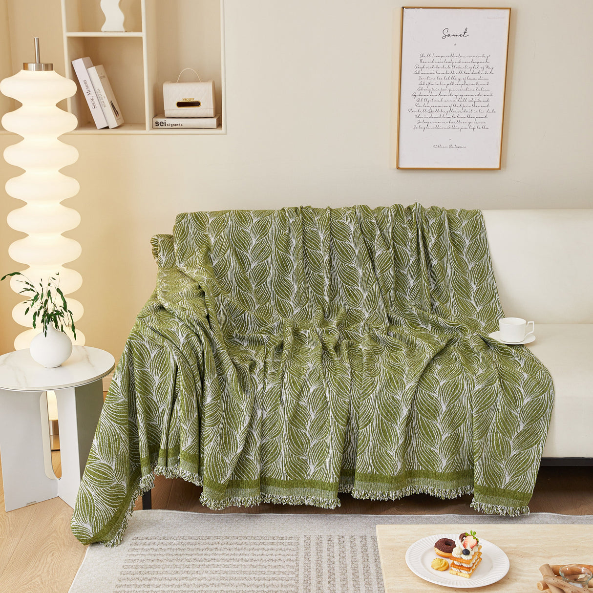 Leaf Universal Furniture Protector Chenille Couch Cover, Large Couch Cover Blanket for Couch Sofa
