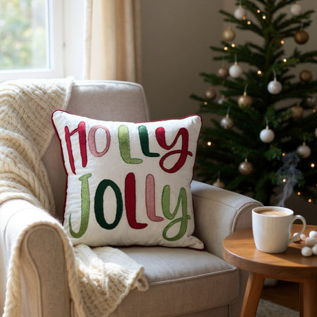 Holly-Jolly-Embroidered-Christmas-Themed-Pillow-Throw-Pillow
