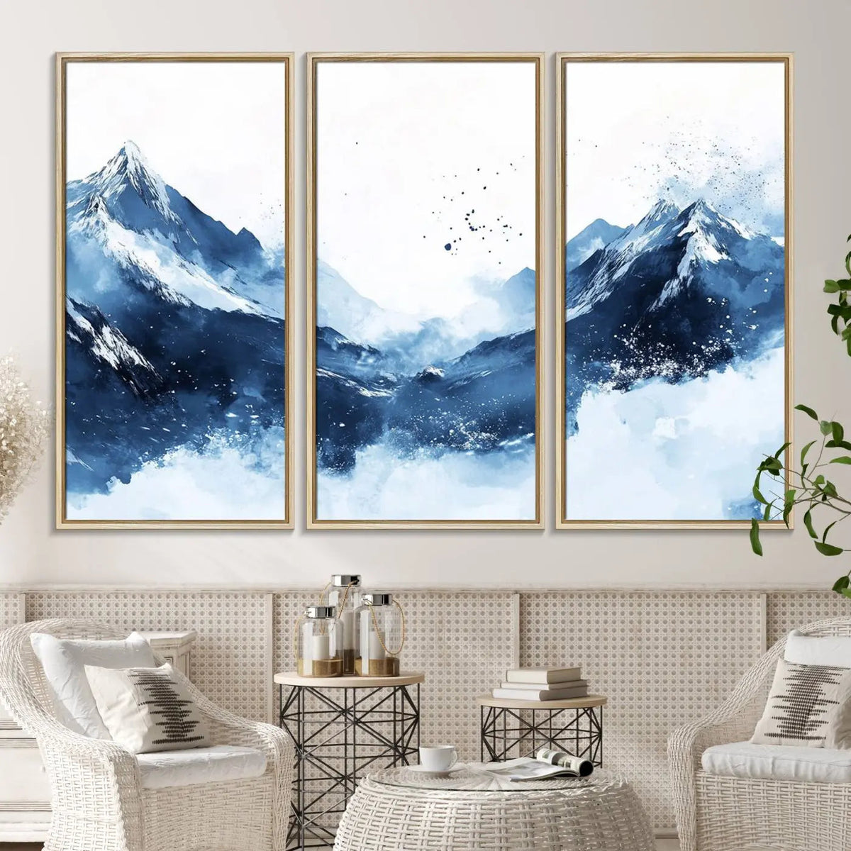 Abstract Deep Blue Mountain Wall Art Canvas Print – Snowy