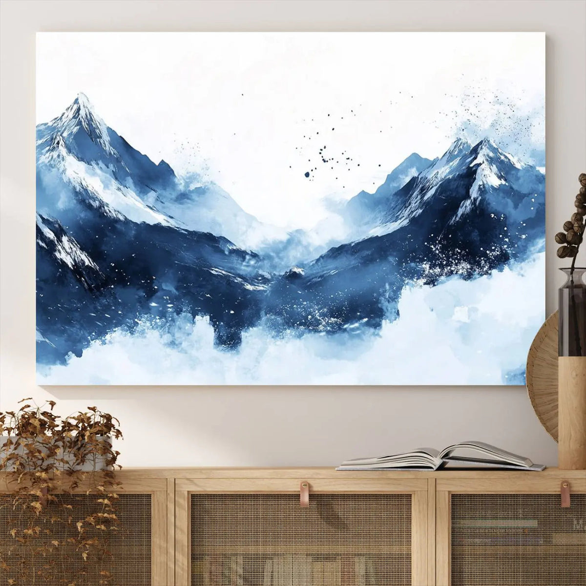Abstract Deep Blue Mountain Wall Art Canvas Print – Snowy