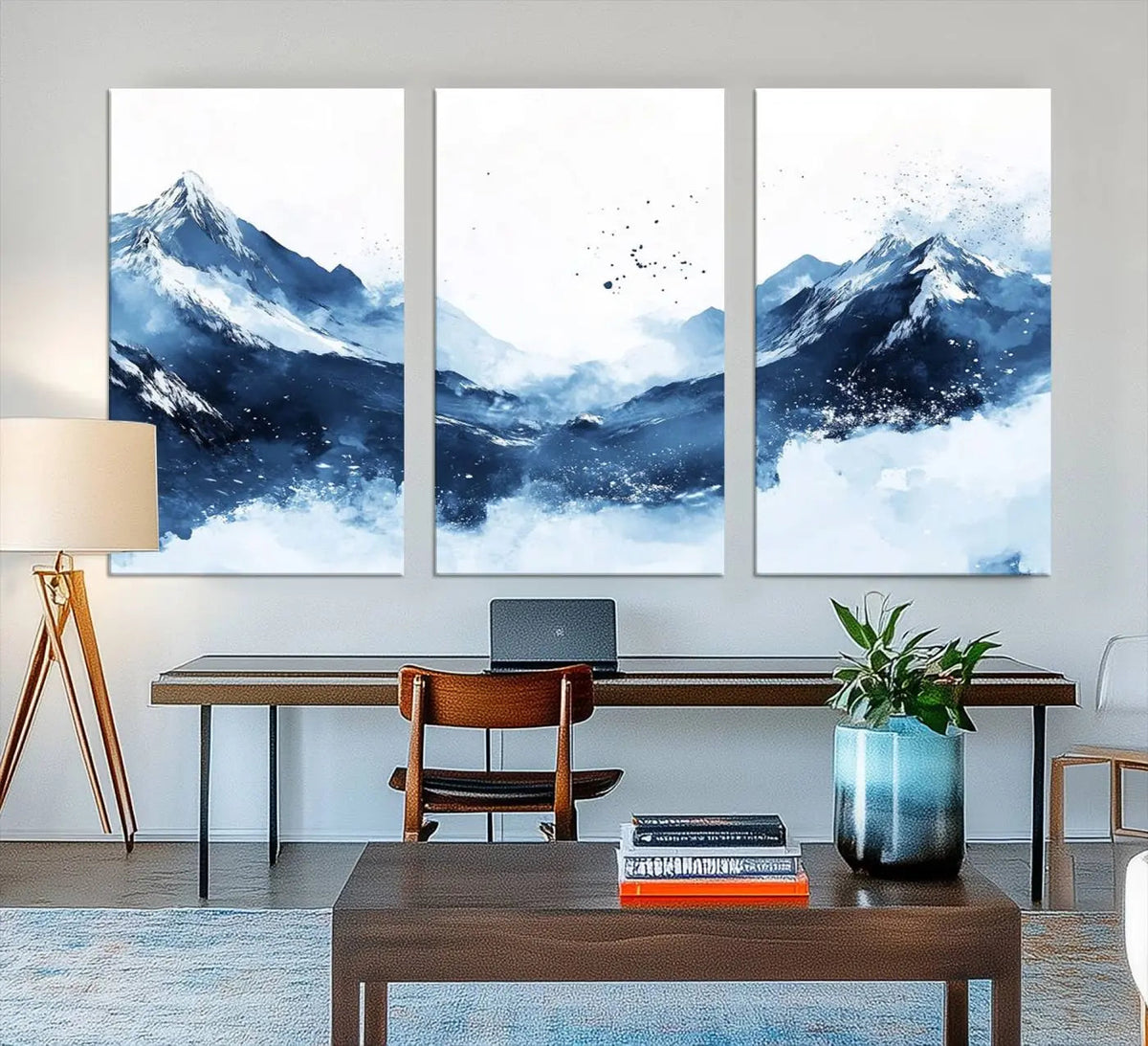 Abstract Deep Blue Mountain Wall Art Canvas Print – Snowy