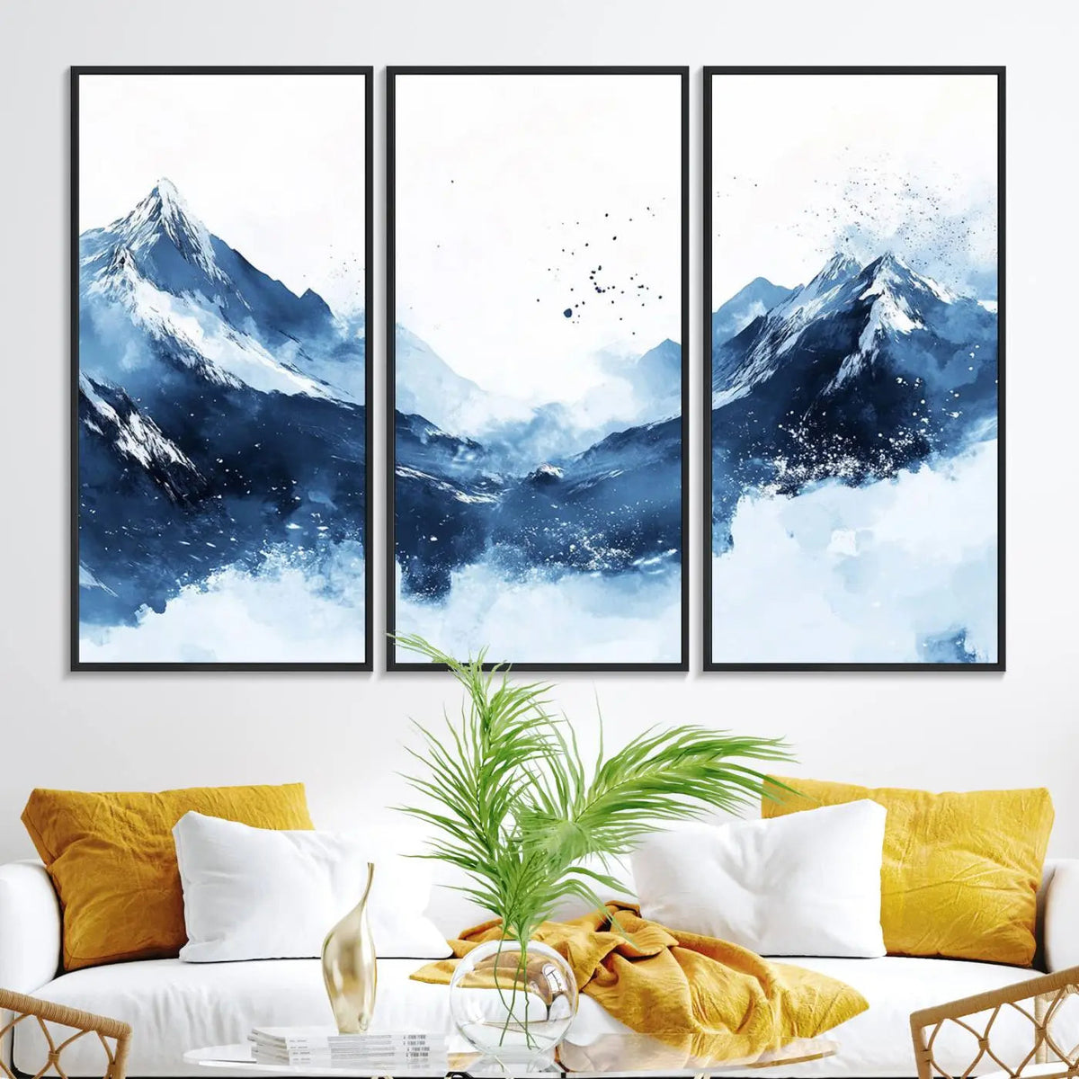 Abstract Deep Blue Mountain Wall Art Canvas Print – Snowy