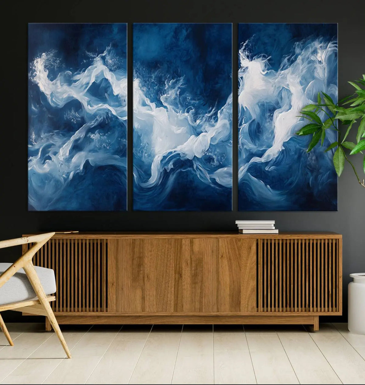 Abstract Ocean Storm Wall Art Canvas Print – Deep Blue White