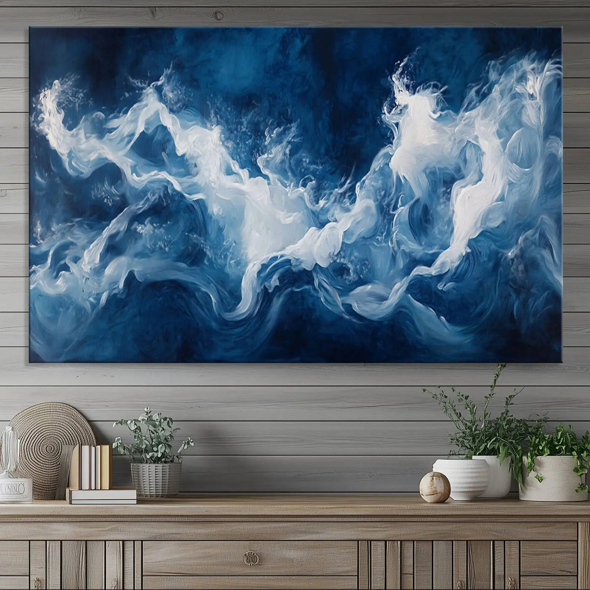 Abstract Ocean Storm Wall Art Canvas Print – Deep Blue White