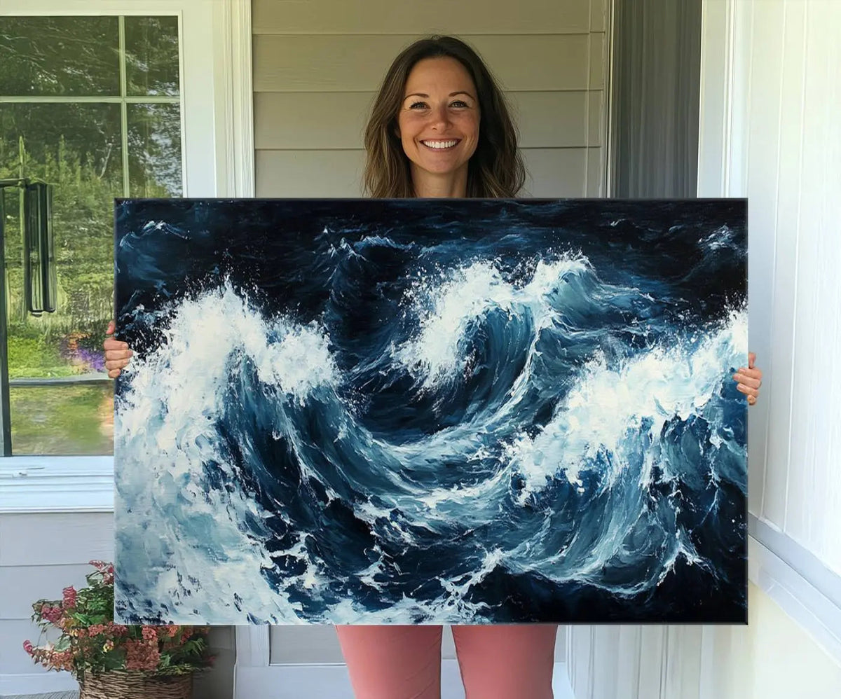 Abstract Ocean Waves Wall Art Canvas Print – Dynamic Stormy