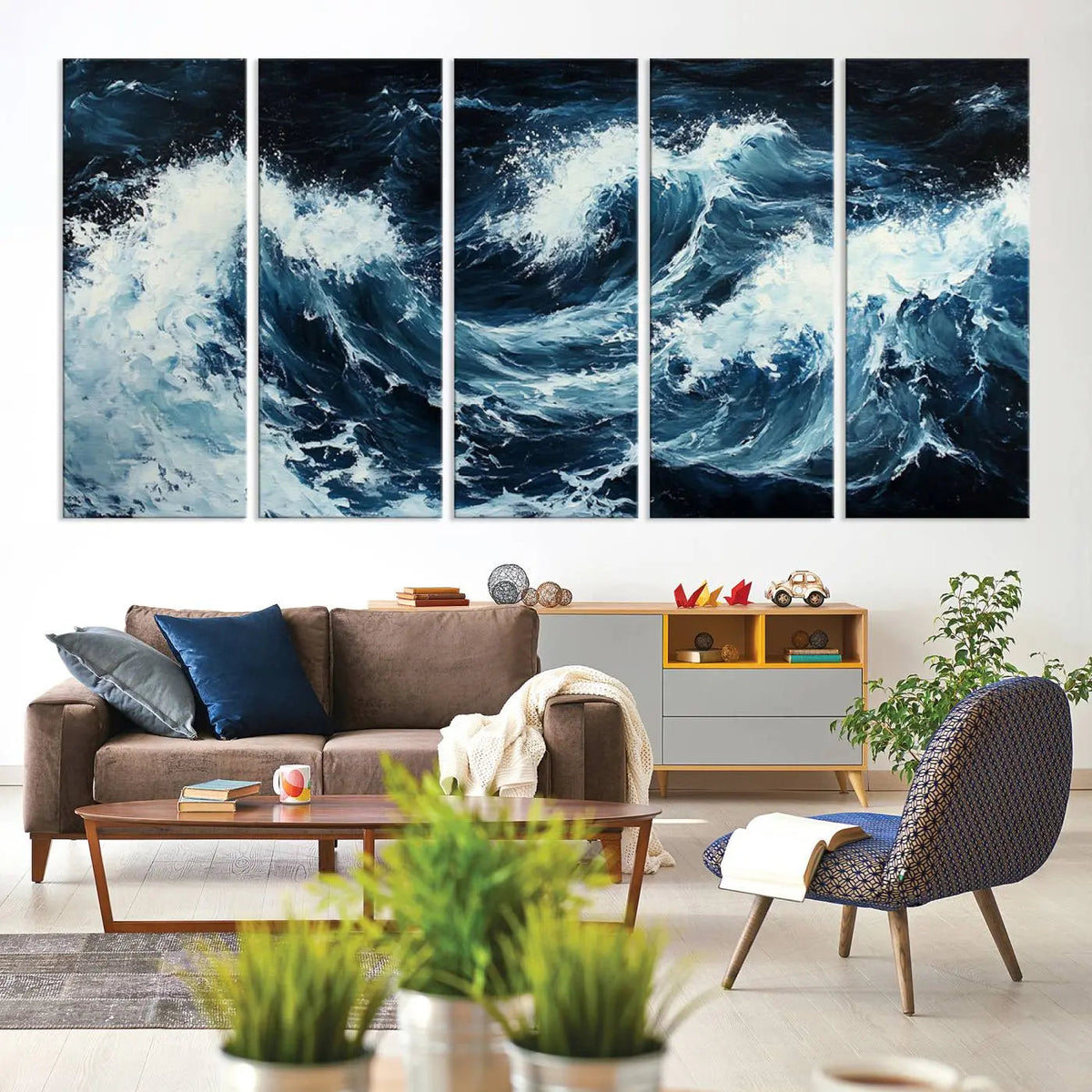 Abstract Ocean Waves Wall Art Canvas Print – Dynamic Stormy