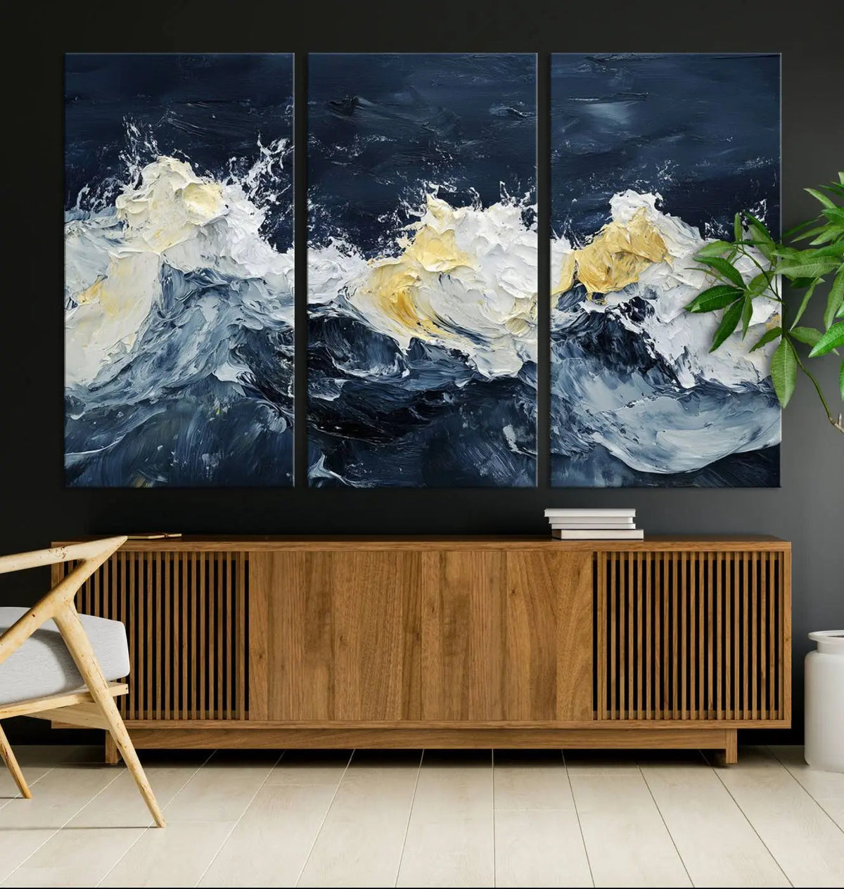 Abstract Ocean Waves Wall Art Canvas Print – Framed Blue