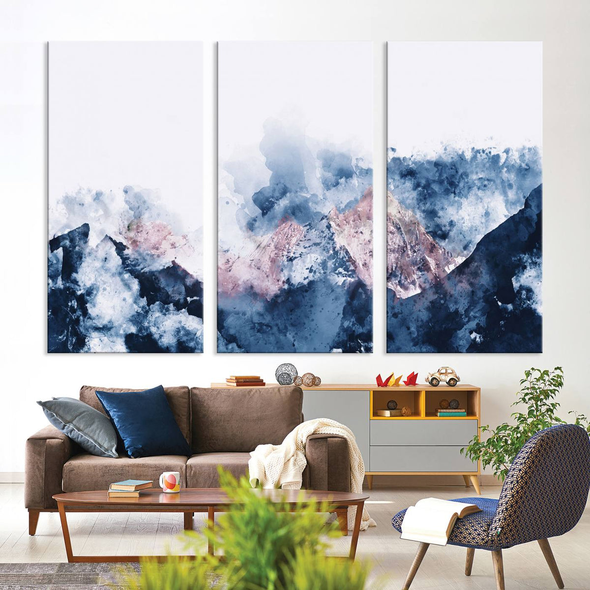 Abstract Watercolor Mountain Landscape Art Canvas Print