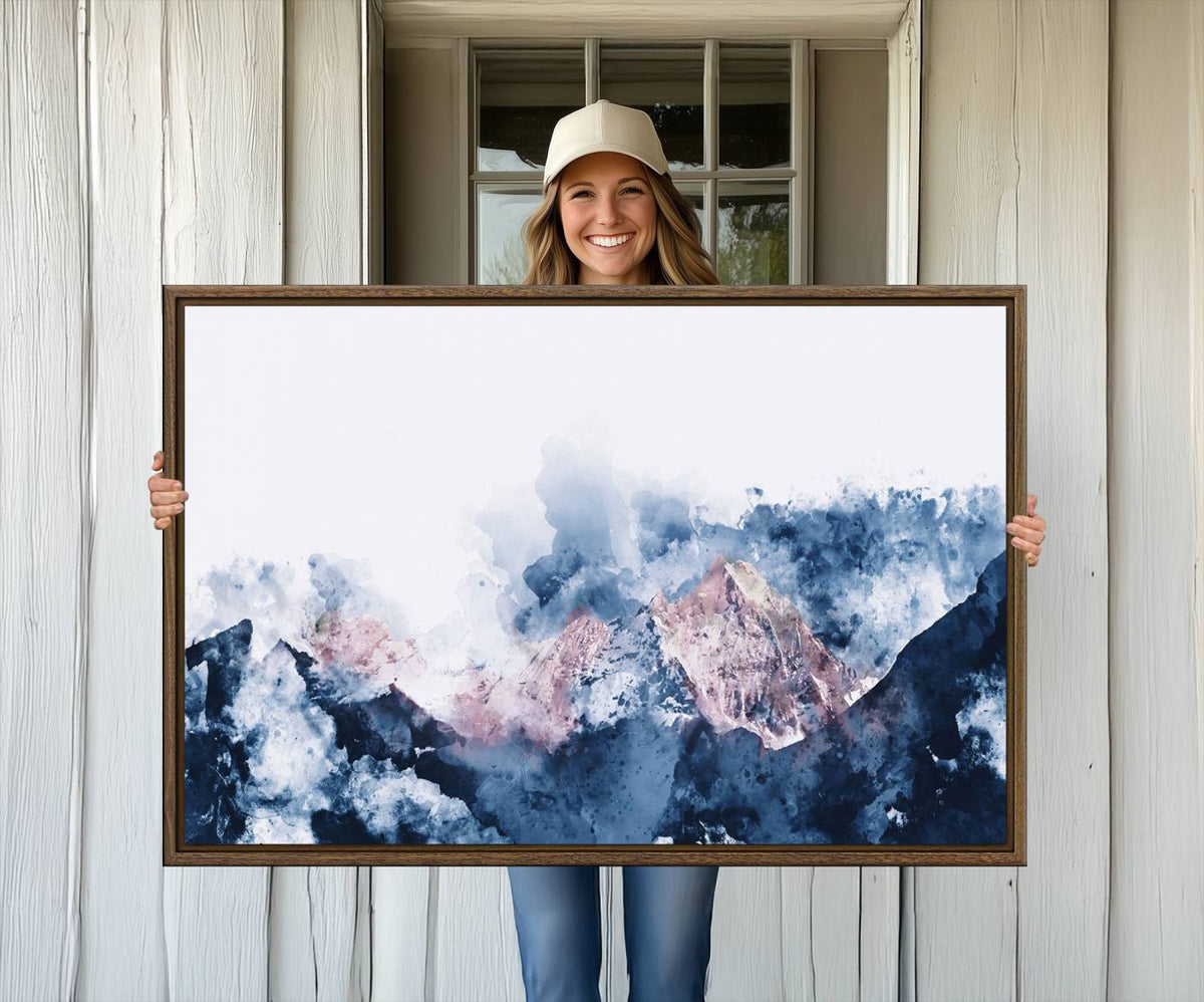 Abstract Watercolor Mountain Landscape Art Canvas Print
