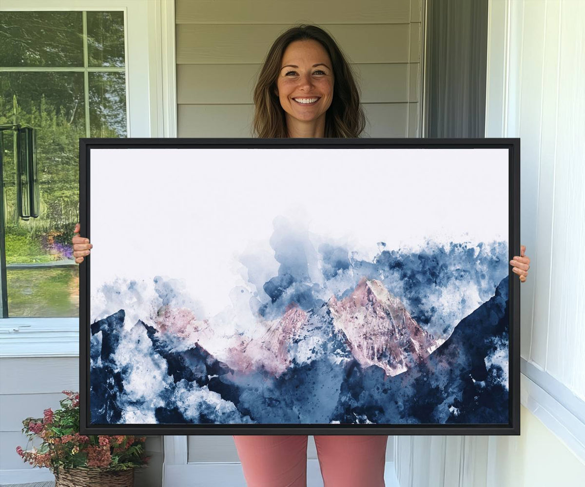 Abstract Watercolor Mountain Landscape Art Canvas Print