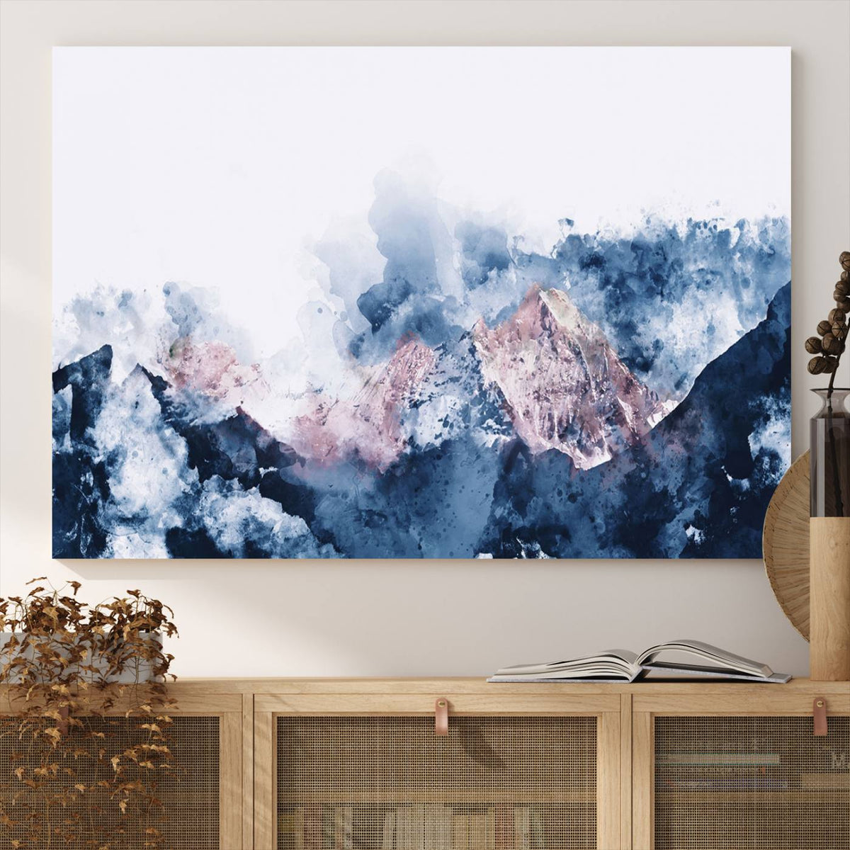 Abstract Watercolor Mountain Landscape Art Canvas Print