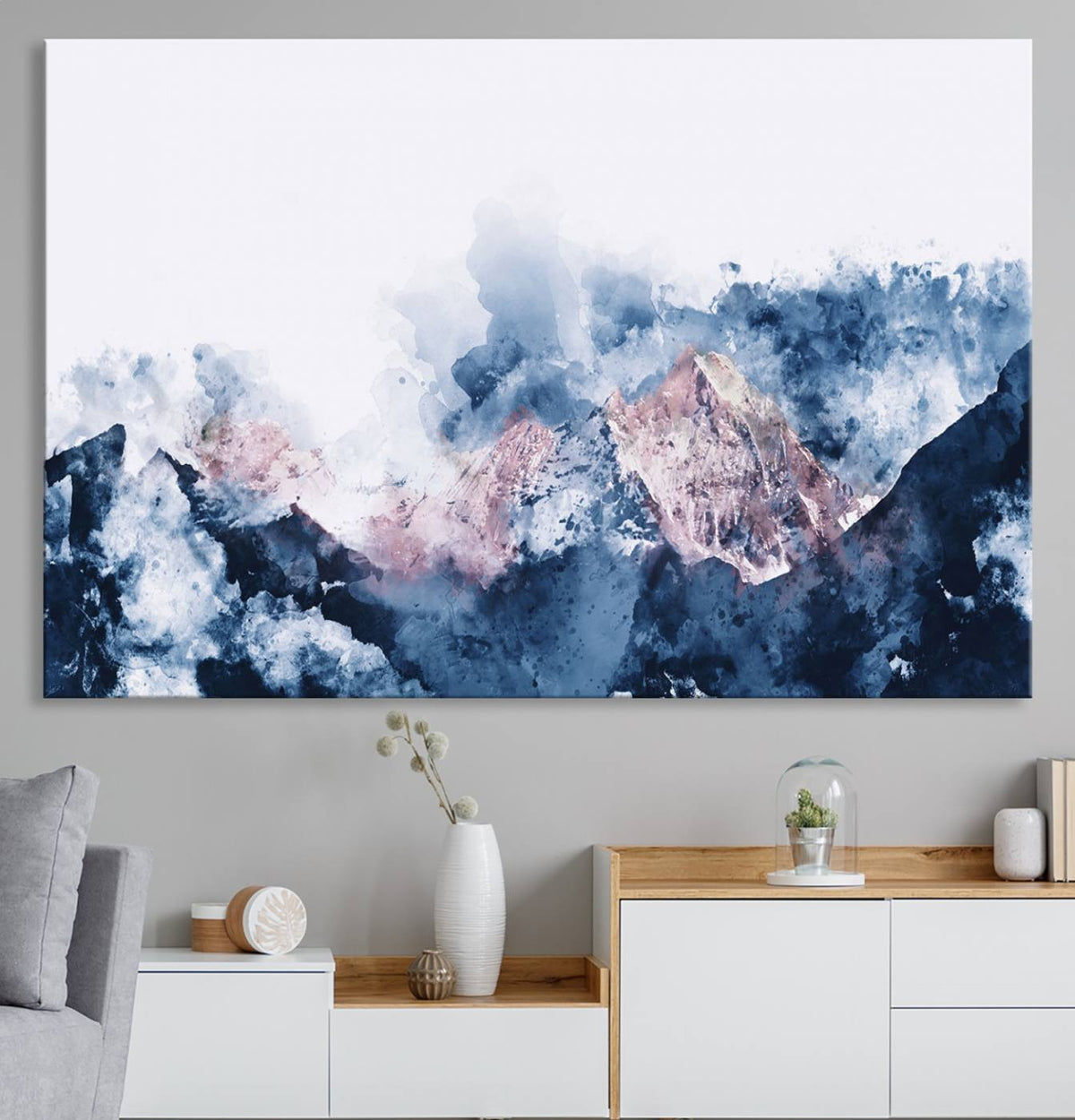 Abstract Watercolor Mountain Landscape Art Canvas Print
