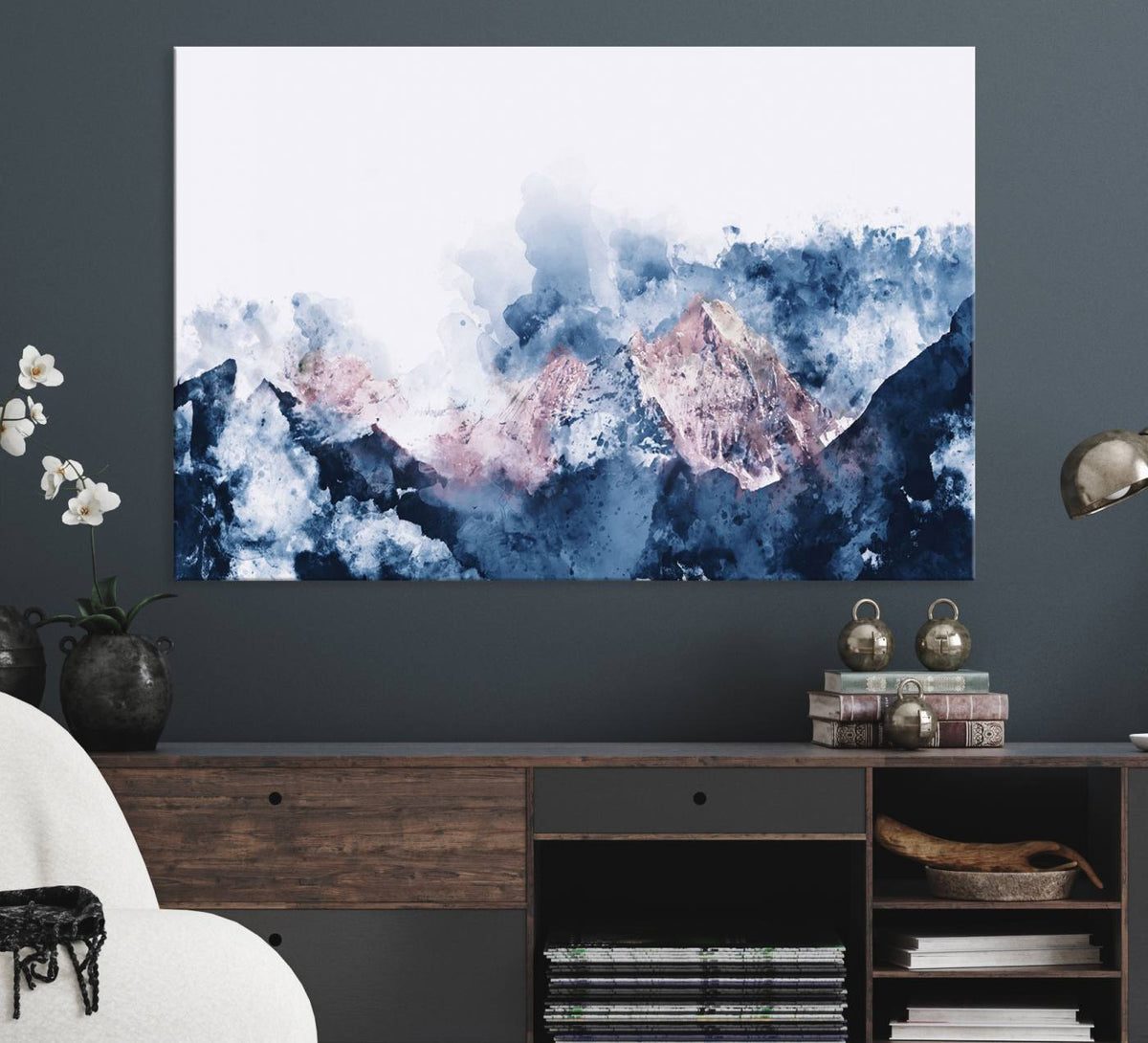 Abstract Watercolor Mountain Landscape Art Canvas Print