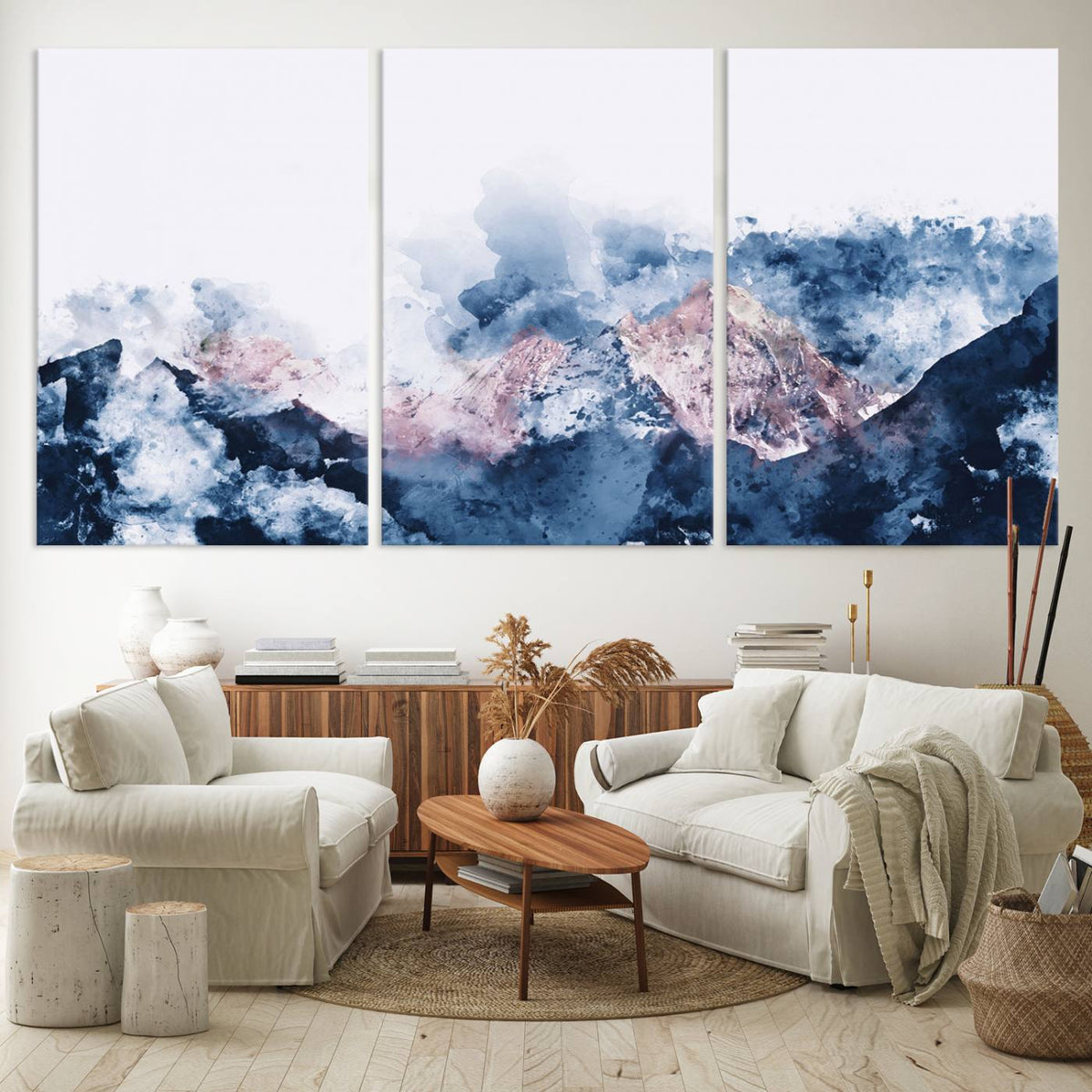 Abstract Watercolor Mountain Landscape Art Canvas Print