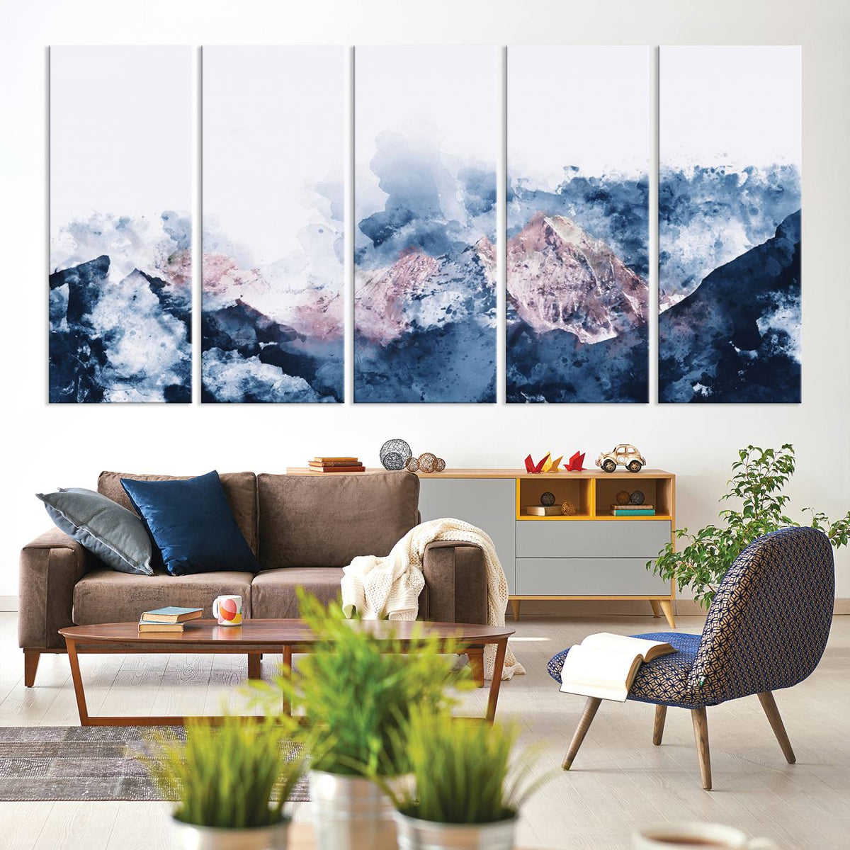 Abstract Watercolor Mountain Landscape Art Canvas Print