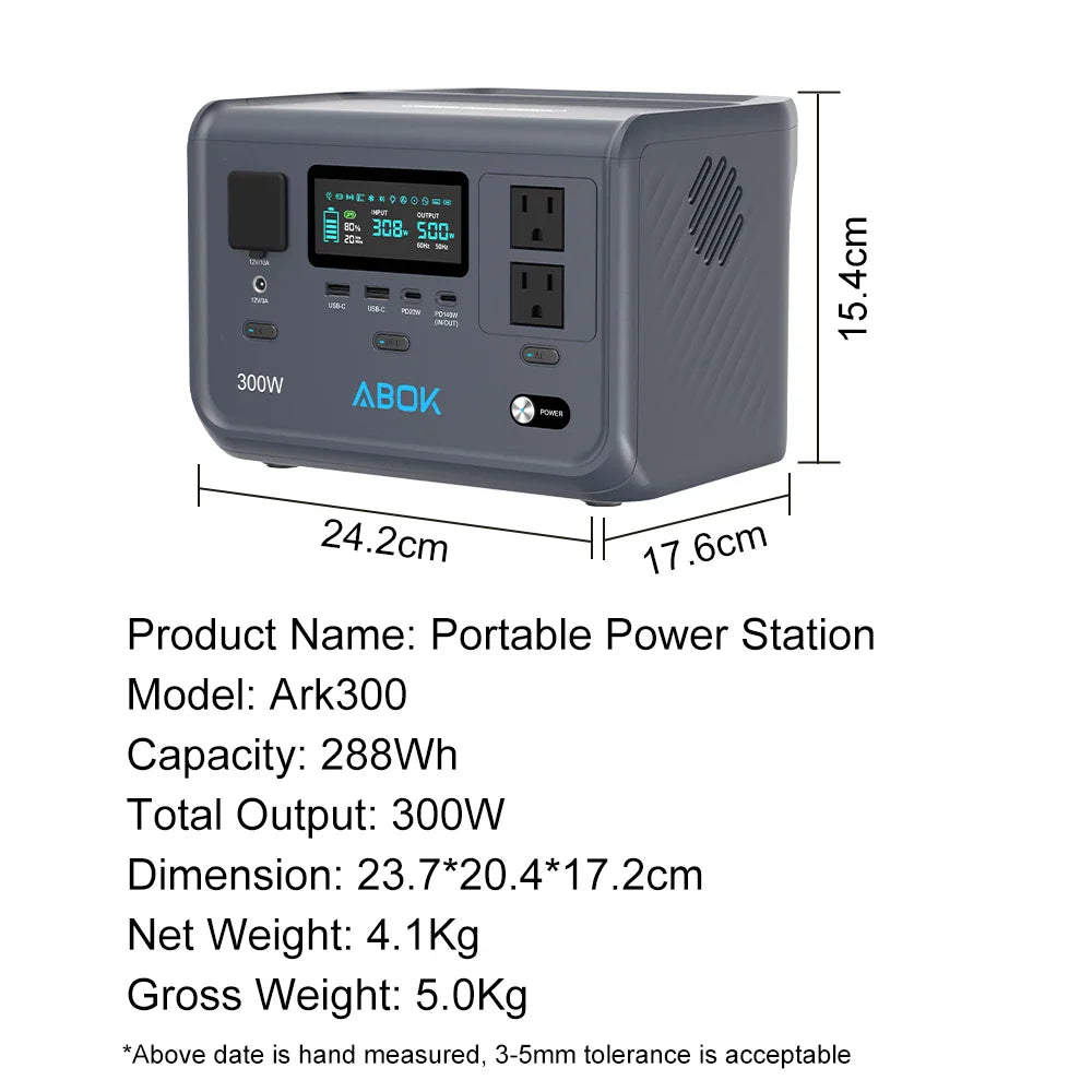 600W Peak Portable Power Station 2x300W AC LiFePO4 Fast Charge for Camping & Travel