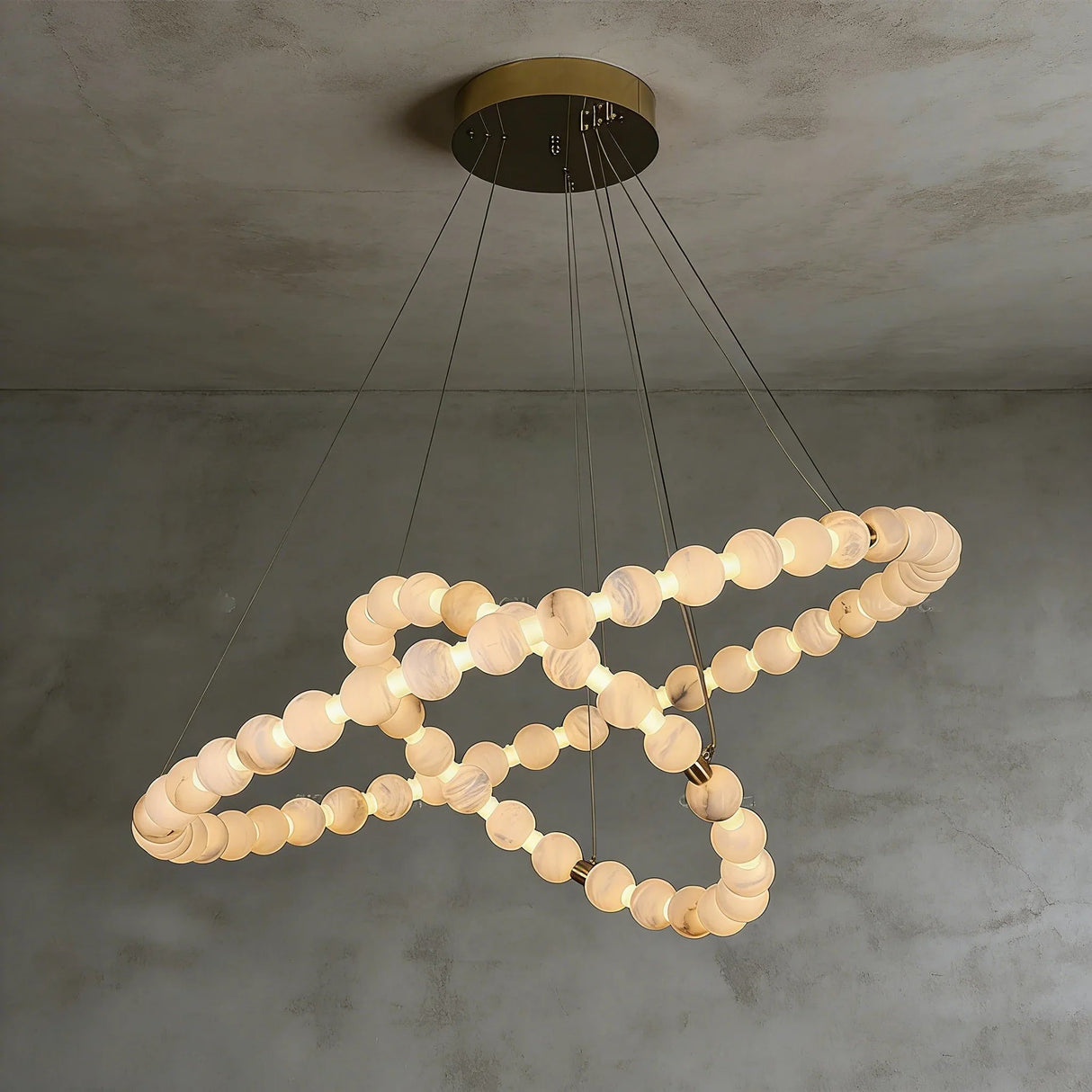 Alabaster Ring Chandelier – Gold Beaded LED Luxury Ceiling Light