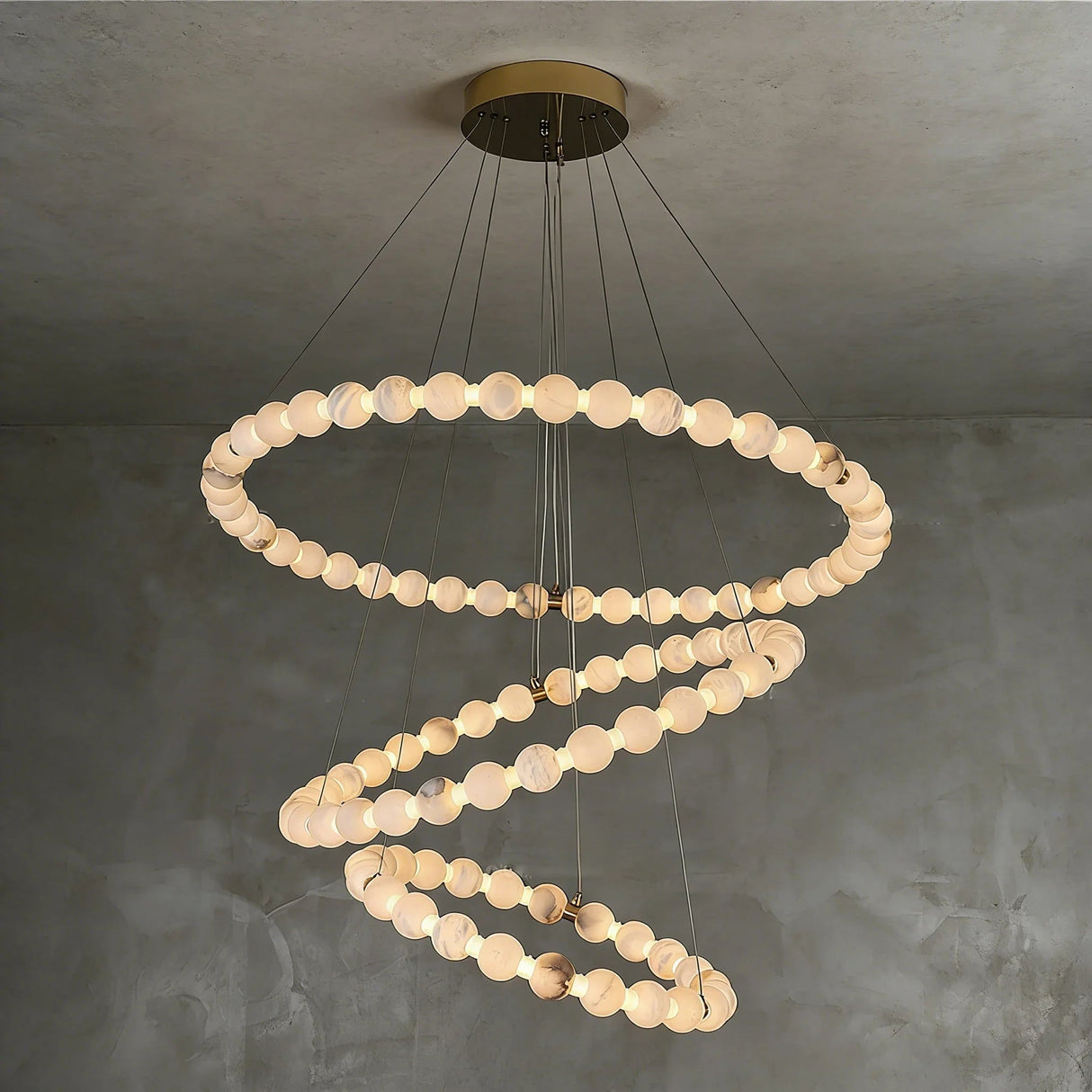 Alabaster Ring Chandelier – Gold Beaded LED Luxury Ceiling Light