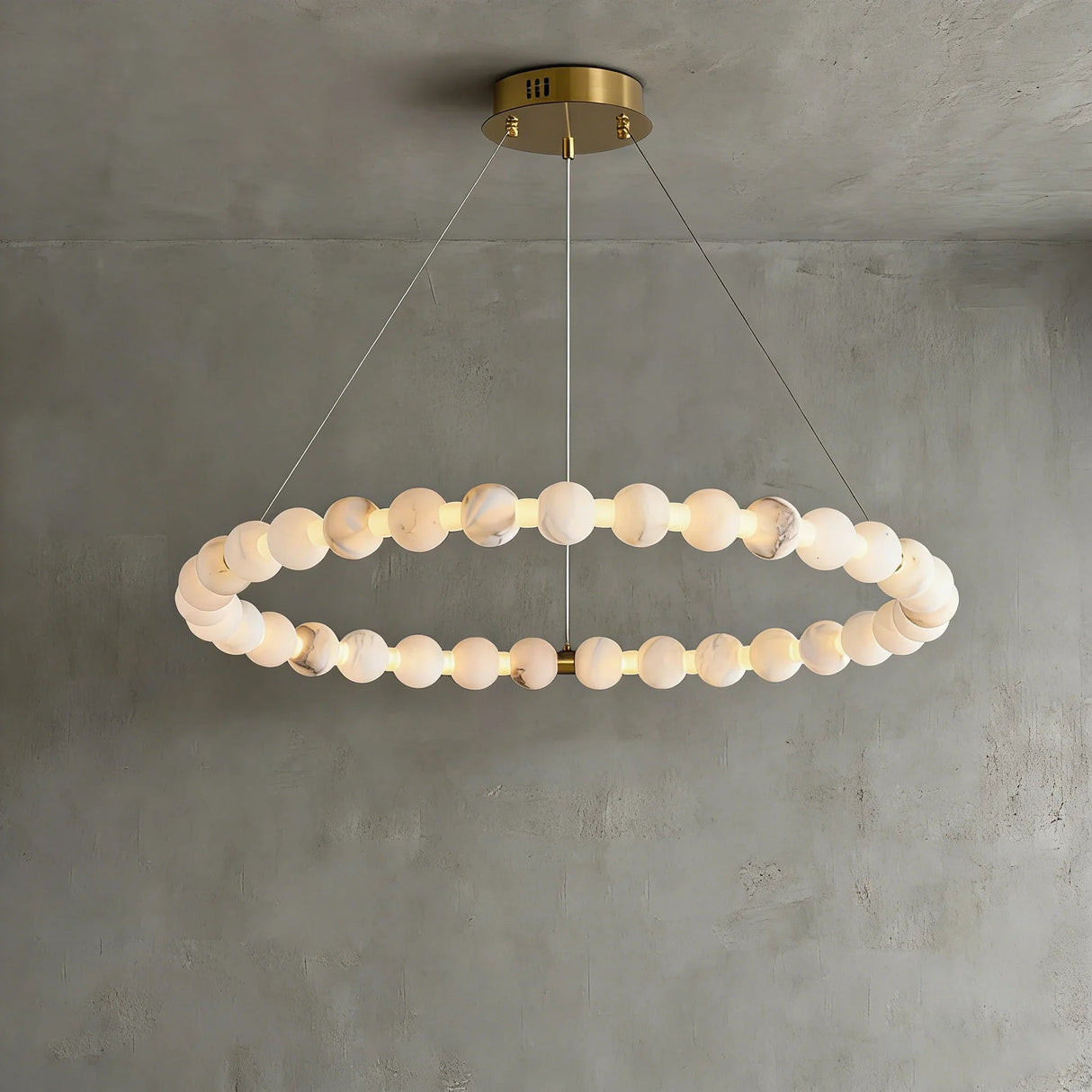 Alabaster Ring Chandelier – Gold Beaded LED Luxury Ceiling Light