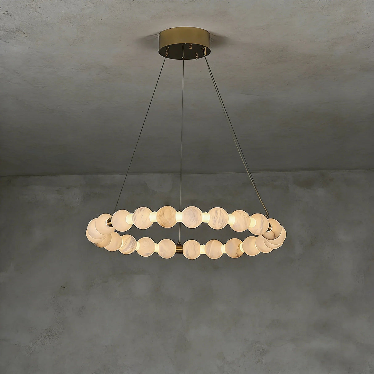 Alabaster Ring Chandelier – Gold Beaded LED Luxury Ceiling Light