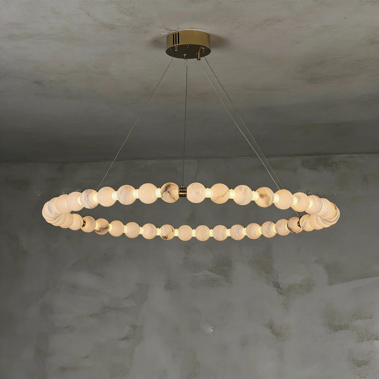 Alabaster Ring Chandelier – Gold Beaded LED Luxury Ceiling Light