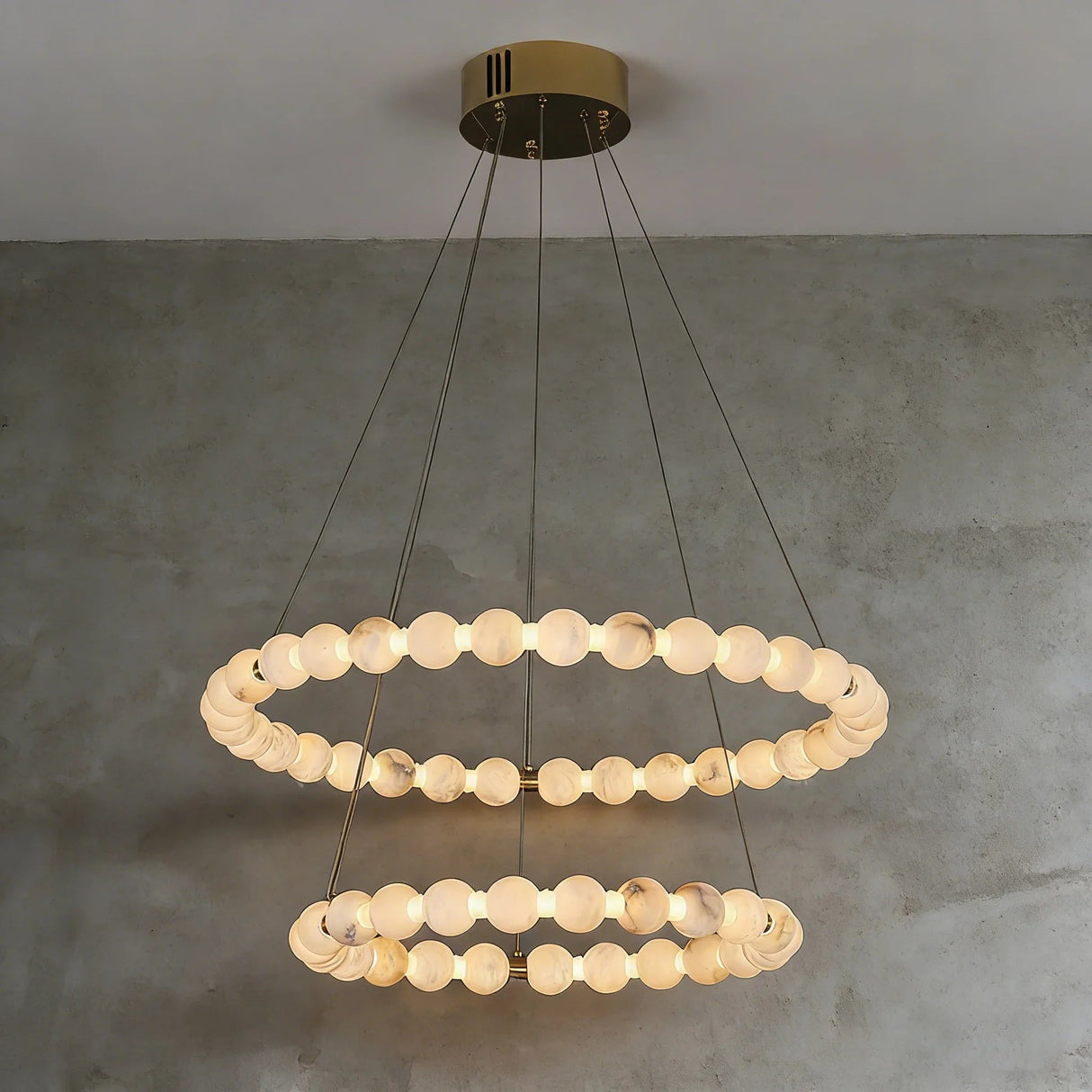 Alabaster Ring Chandelier – Gold Beaded LED Luxury Ceiling Light