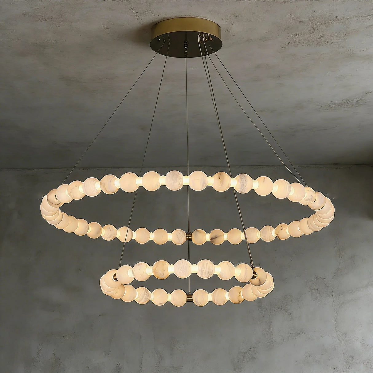 Alabaster Ring Chandelier – Gold Beaded LED Luxury Ceiling Light