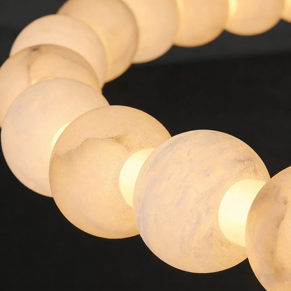 Alabaster Ring Chandelier – Gold Beaded LED Luxury Ceiling Light