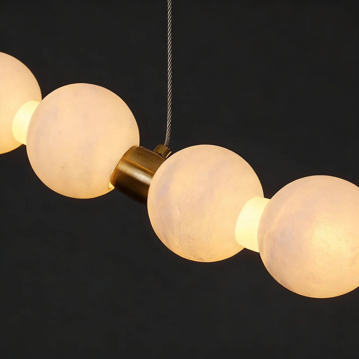 Alabaster Ring Chandelier – Gold Beaded LED Luxury Ceiling Light