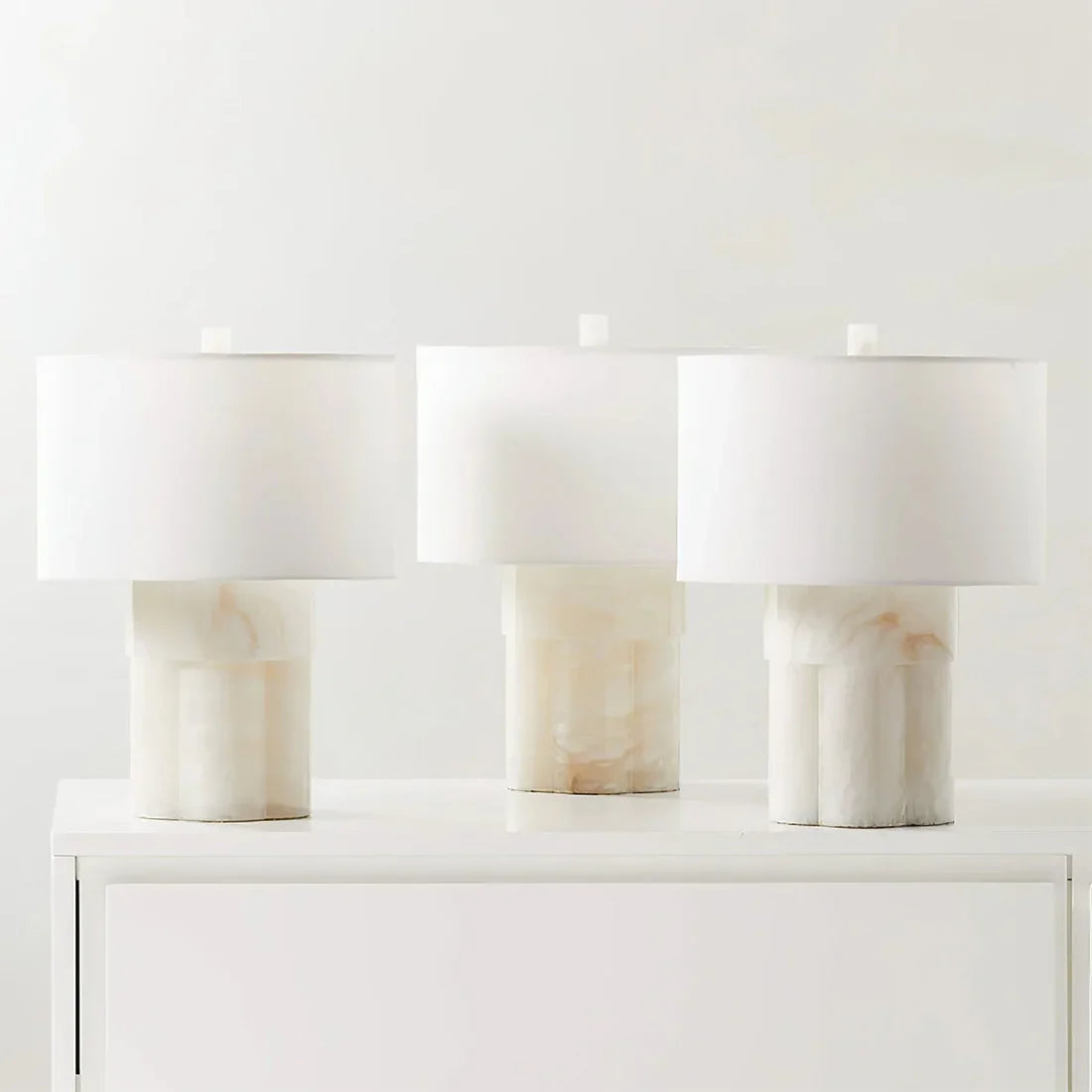 Alabaster Table Lamp with Drum Shade E26 Dimmable 12.9" Light