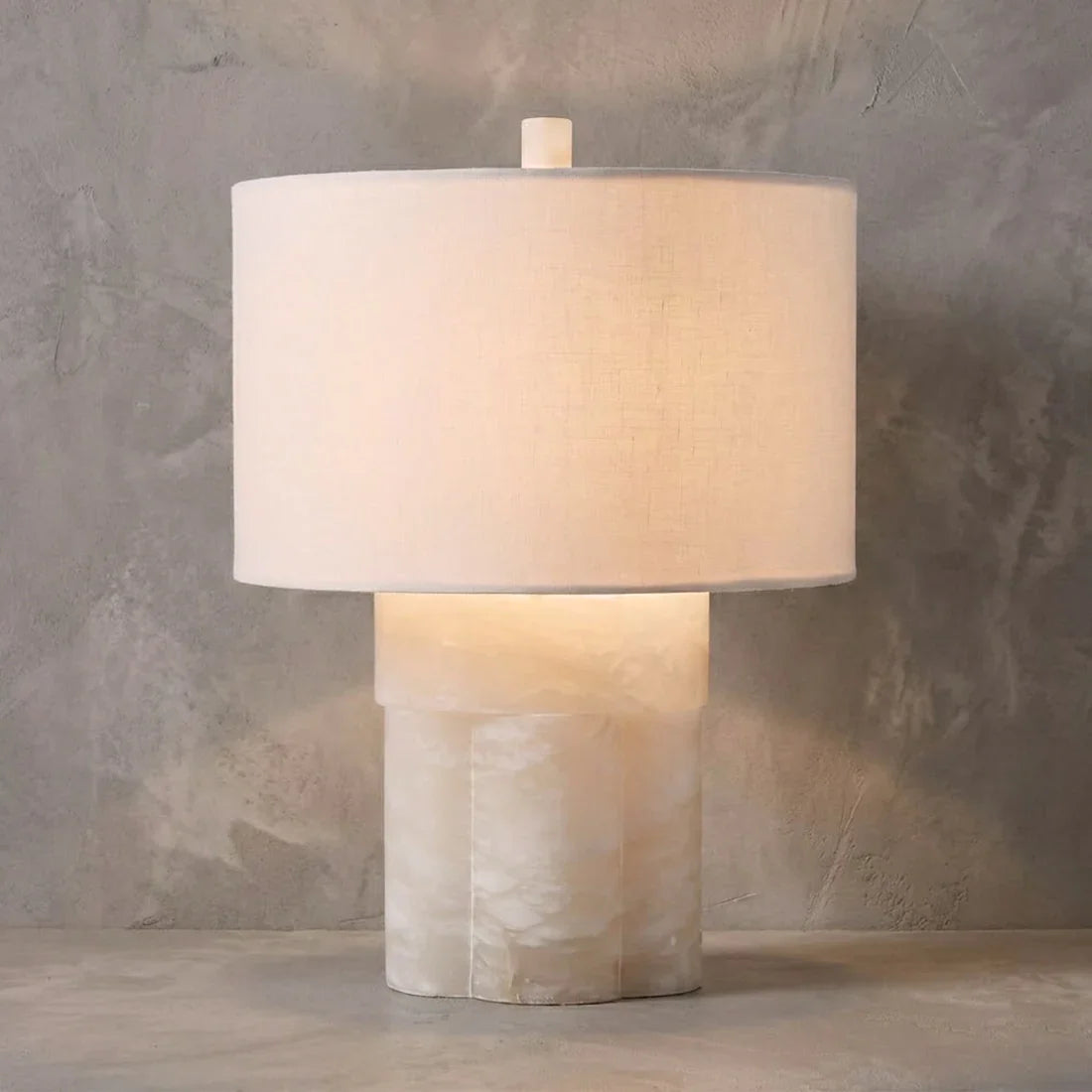 Alabaster Table Lamp with Drum Shade E26 Dimmable 12.9" Light