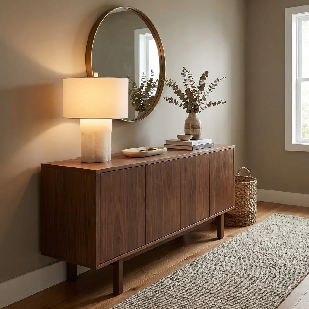 Alabaster Table Lamp with Drum Shade E26 Dimmable 12.9" Light