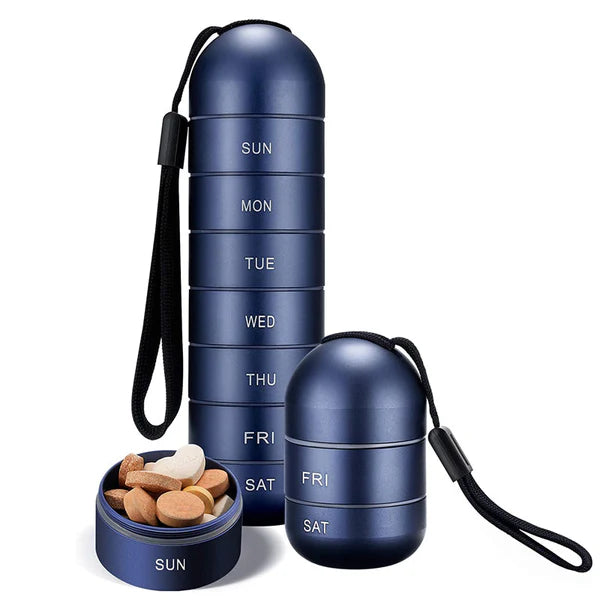 Waterproof Aluminum Pill Organizer 7 Day Travel Pill Box Case