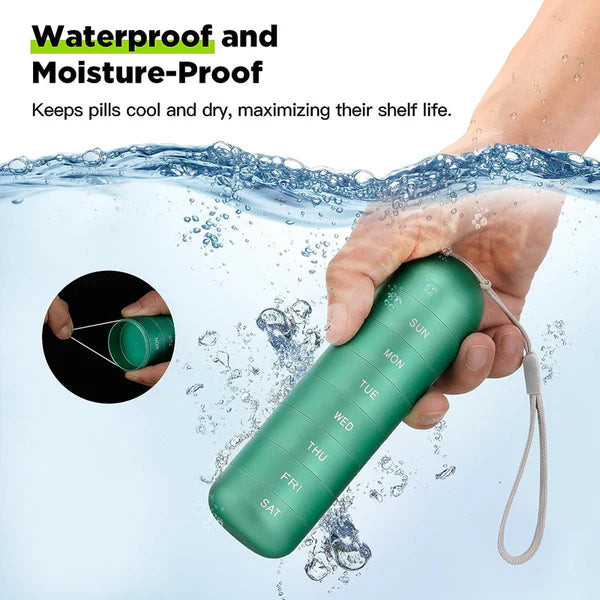 Waterproof Aluminum Pill Organizer 7 Day Travel Pill Box Case