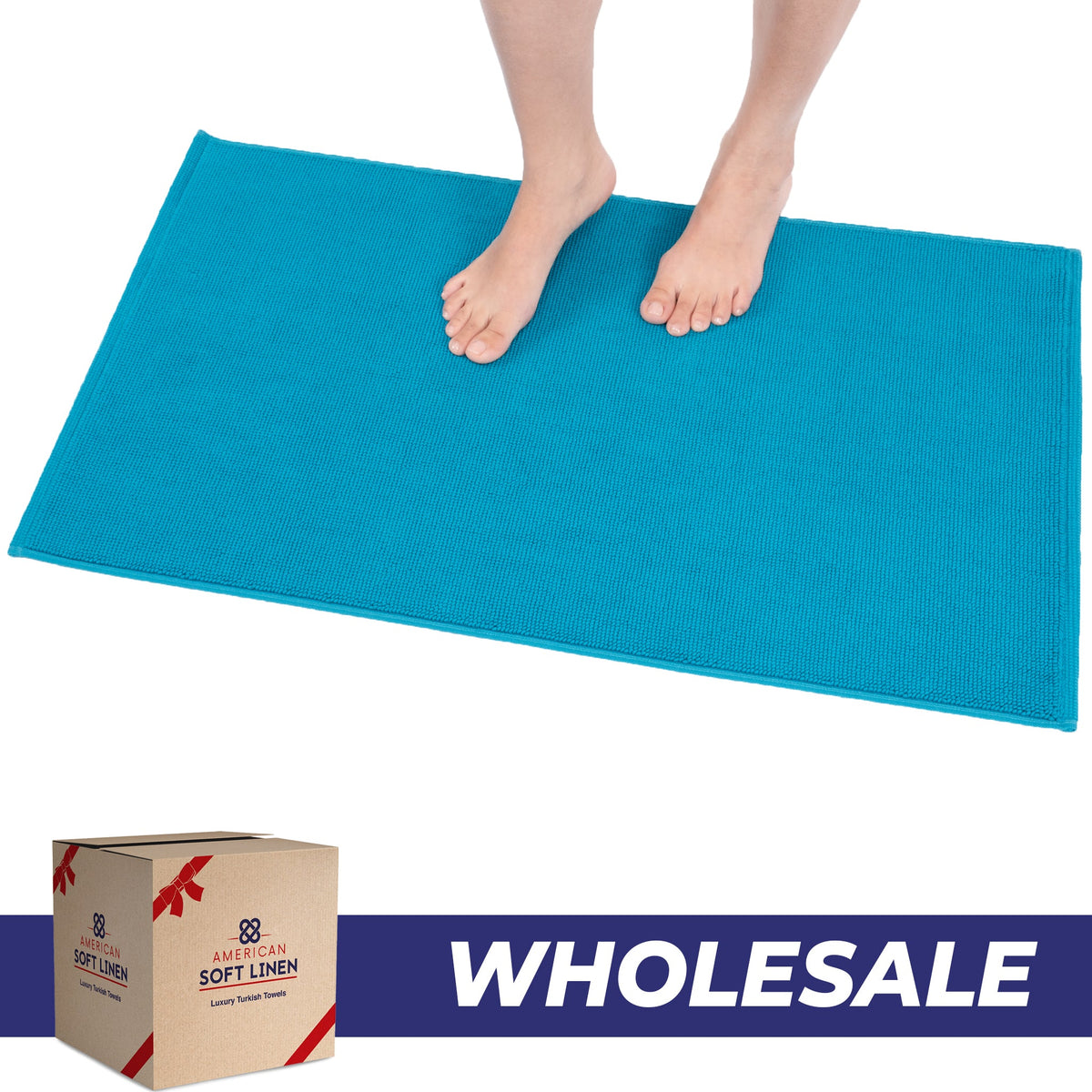 American Soft Linen 100% Cotton Bath Mat Rugs, 20x34 inches with Silicone Backing, Soft Absorbent Grip-Enhanced Bath Mats for Bathroom - 35 Set Case Pack