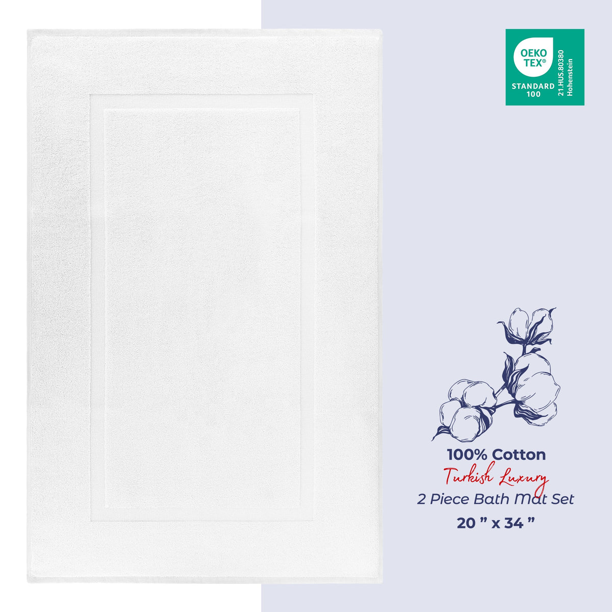 American Soft Linen Bekos 100% Cotton Bath Mat Set, 2 Piece 20x34 inches Wholesale Bath Rugs for Bathroom