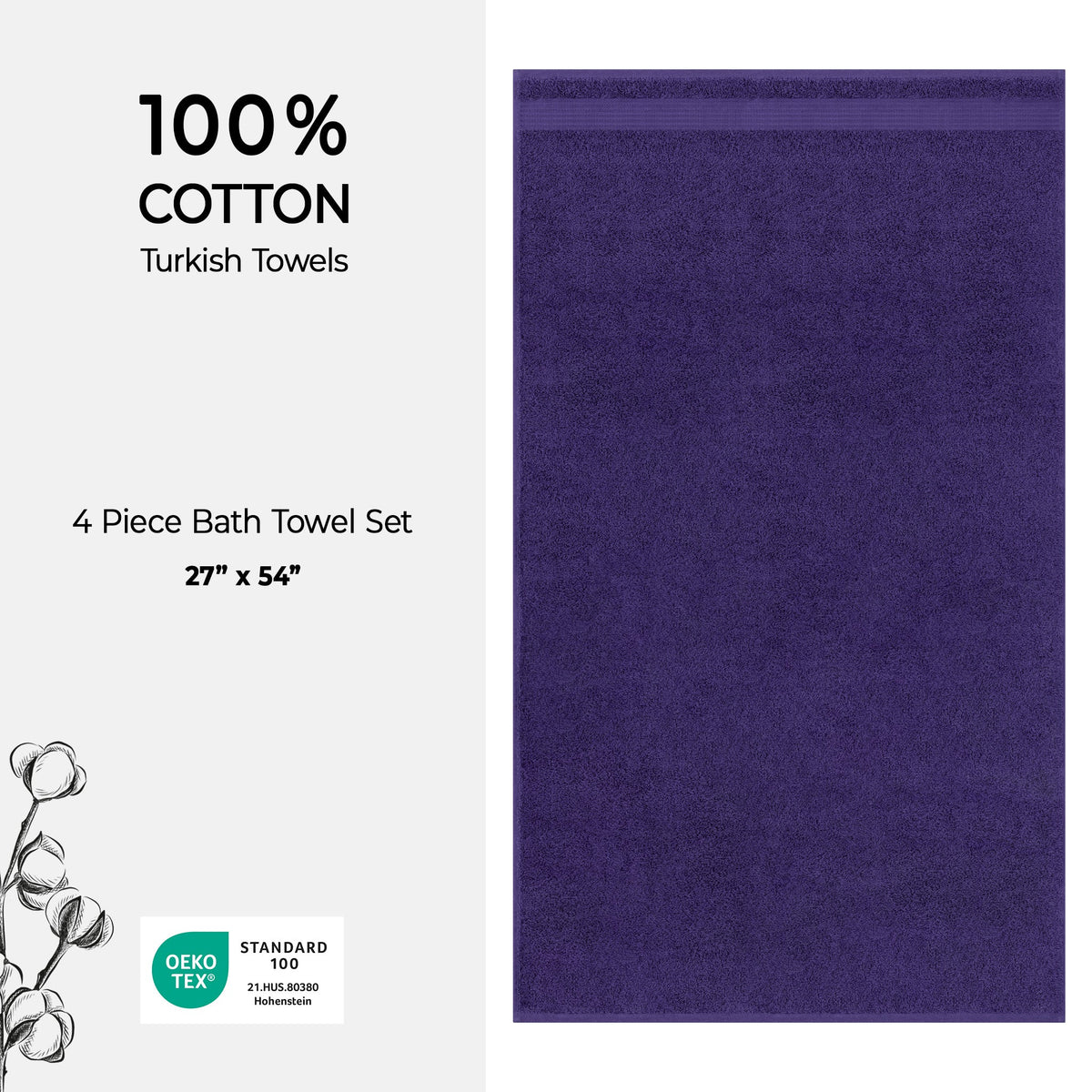 American Soft Linen Bekos 100% Cotton Turkish 4-Piece Bath Towel Sets, Wholesale Luxury Bath Towels