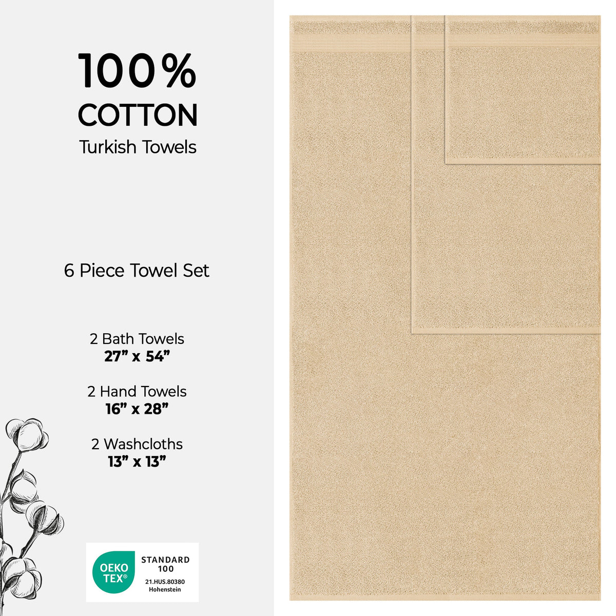 American Soft Linen Bekos 100% Cotton 6-Piece Turkish Bath Towel Sets, Wholesale Luxury Bath Towels
