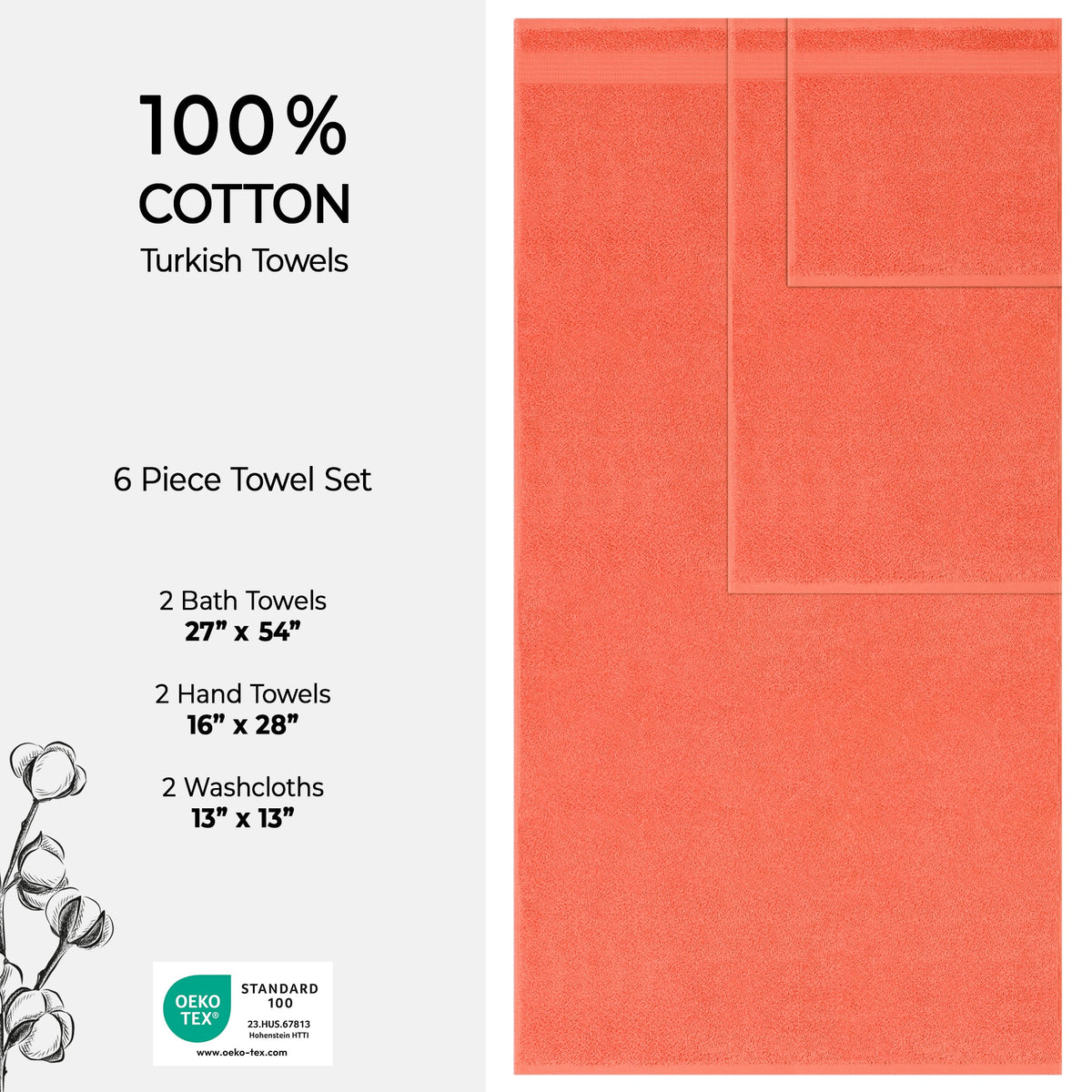American Soft Linen Bekos 100% Cotton 6-Piece Turkish Bath Towel Sets, Wholesale Luxury Bath Towels