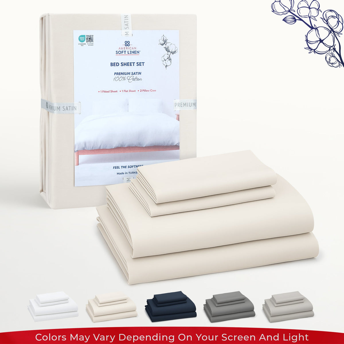 American Soft Linen Luxury 100% Cotton Sateen Weave Sheets Set - Premium Bed Sheet Sets