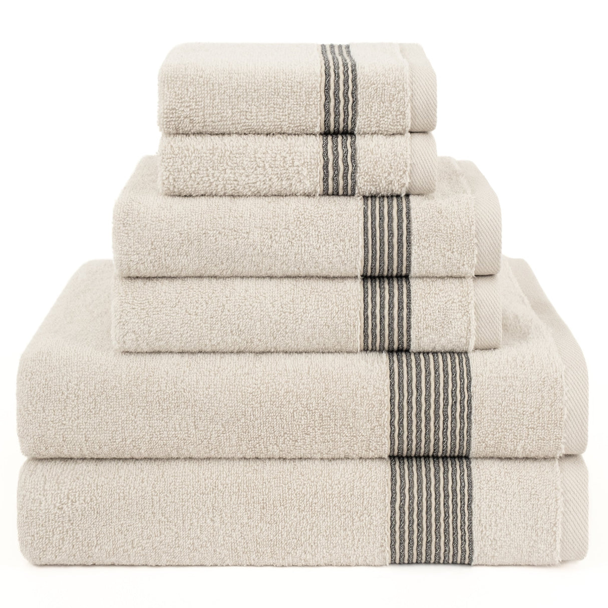 American Soft Linen Pleated Collection 100% Combed Cotton Luxury 6 Piece Towel Set, Zero Twist Ultra Soft and Plush 460 GSM Towels for Bathroom